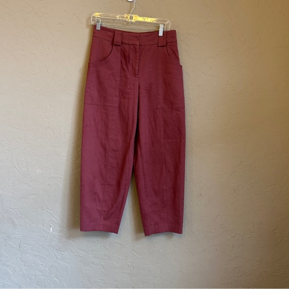 Express high waist wide leg baggy leg maroon pant huge side pockets size 6‎
